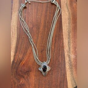 Vintage Avon Multi/Stand Silver Toned Star Amber Gemstone Pendant Necklace